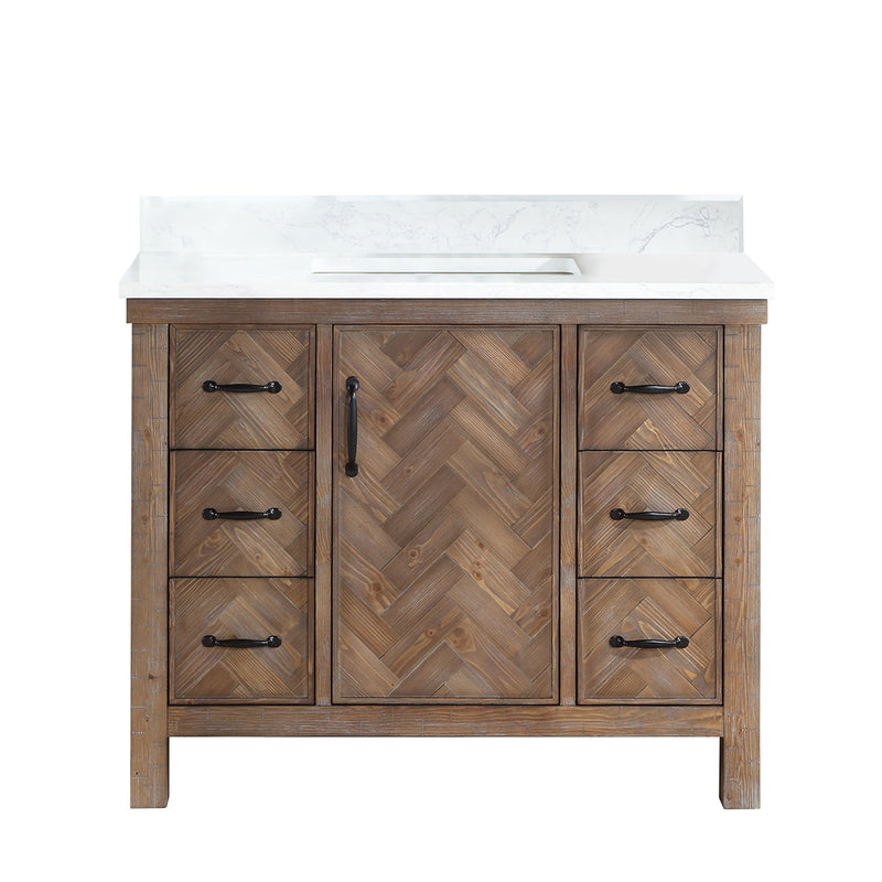 Vinnova 706842-AY-GW Javier 42" Free-standing Single Bath Vanity in Spruce Antique Gray with White Grain Composite Stone Top