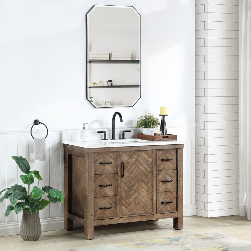 Vinnova 706842-AY-GW Javier 42" Free-standing Single Bath Vanity in Spruce Antique Gray with White Grain Composite Stone Top