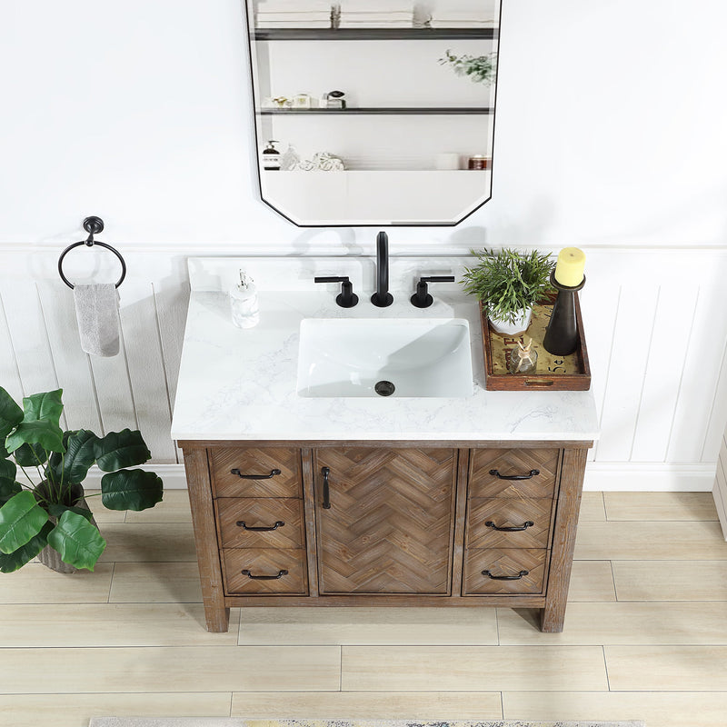 Vinnova 706842-AY-GW Javier 42" Free-standing Single Bath Vanity in Spruce Antique Gray with White Grain Composite Stone Top