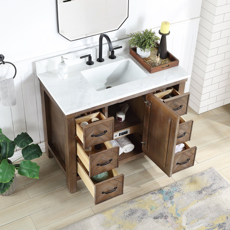 Vinnova 706842-AY-GW Javier 42" Free-standing Single Bath Vanity in Spruce Antique Gray with White Grain Composite Stone Top