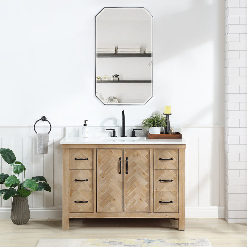 Vinnova 706848-AR-GW Javier 48" Free-standing Single Bath Vanity in Spruce Antique Brown with White Grain Composite Stone Top