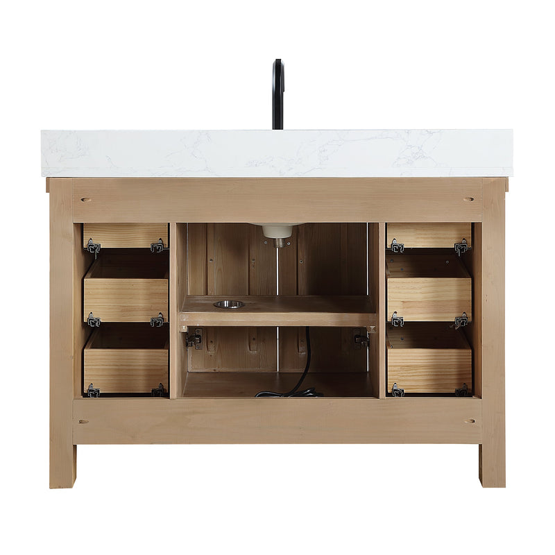 Vinnova 706848-AR-GW Javier 48" Free-standing Single Bath Vanity in Spruce Antique Brown with White Grain Composite Stone Top