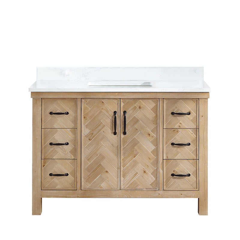Vinnova 706848-AR-GW Javier 48" Free-standing Single Bath Vanity in Spruce Antique Brown with White Grain Composite Stone Top