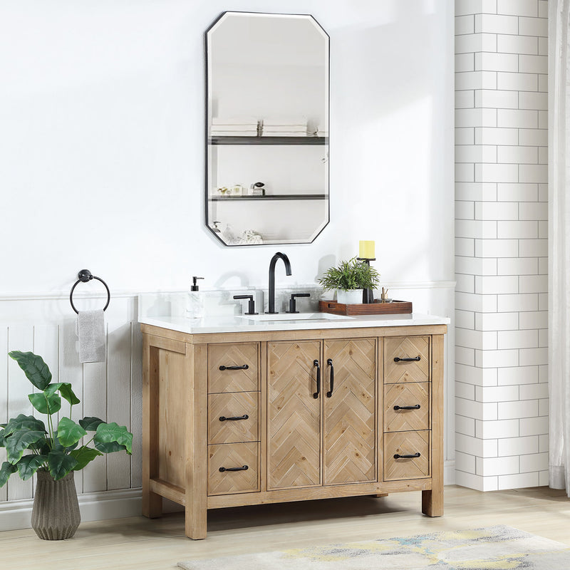 Vinnova 706848-AR-GW Javier 48" Free-standing Single Bath Vanity in Spruce Antique Brown with White Grain Composite Stone Top