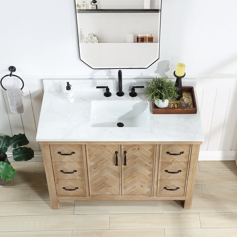 Vinnova 706848-AR-GW Javier 48" Free-standing Single Bath Vanity in Spruce Antique Brown with White Grain Composite Stone Top