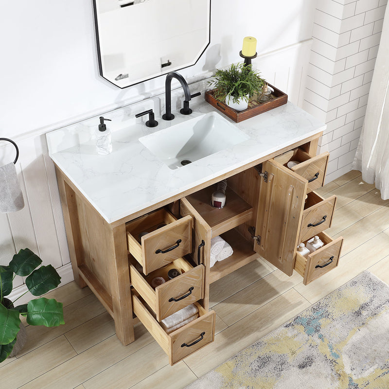 Vinnova 706848-AR-GW Javier 48" Free-standing Single Bath Vanity in Spruce Antique Brown with White Grain Composite Stone Top