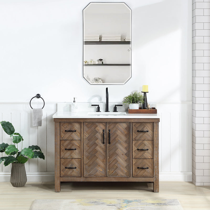 Vinnova 706848-AY-GW Javier 48" Free-standing Single Bath Vanity in Spruce Antique Gray with White Grain Composite Stone Top