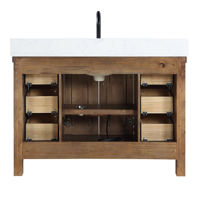 Vinnova 706848-AY-GW Javier 48" Free-standing Single Bath Vanity in Spruce Antique Gray with White Grain Composite Stone Top