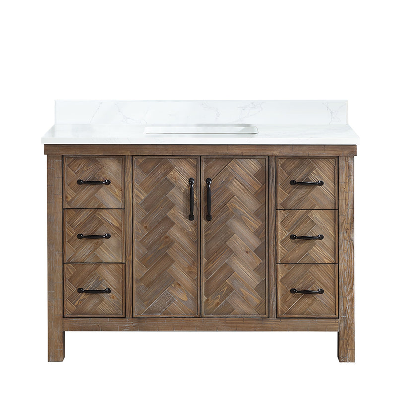 Vinnova 706848-AY-GW Javier 48" Free-standing Single Bath Vanity in Spruce Antique Gray with White Grain Composite Stone Top
