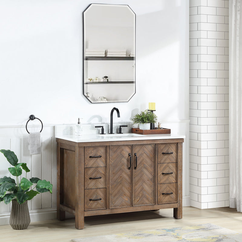 Vinnova 706848-AY-GW Javier 48" Free-standing Single Bath Vanity in Spruce Antique Gray with White Grain Composite Stone Top