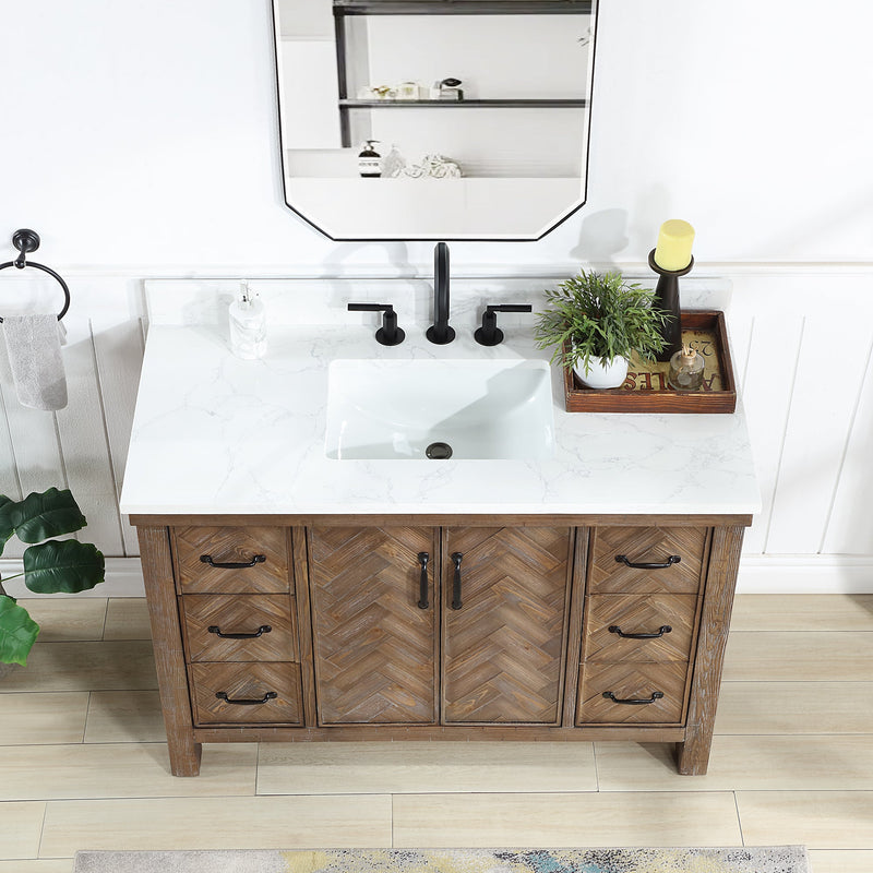 Vinnova 706848-AY-GW Javier 48" Free-standing Single Bath Vanity in Spruce Antique Gray with White Grain Composite Stone Top