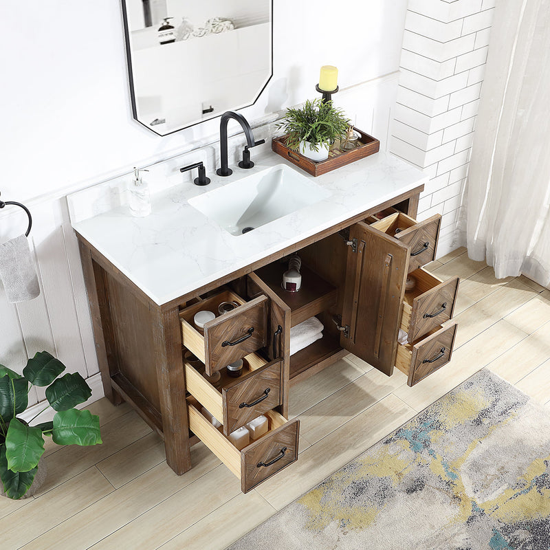 Vinnova 706848-AY-GW Javier 48" Free-standing Single Bath Vanity in Spruce Antique Gray with White Grain Composite Stone Top