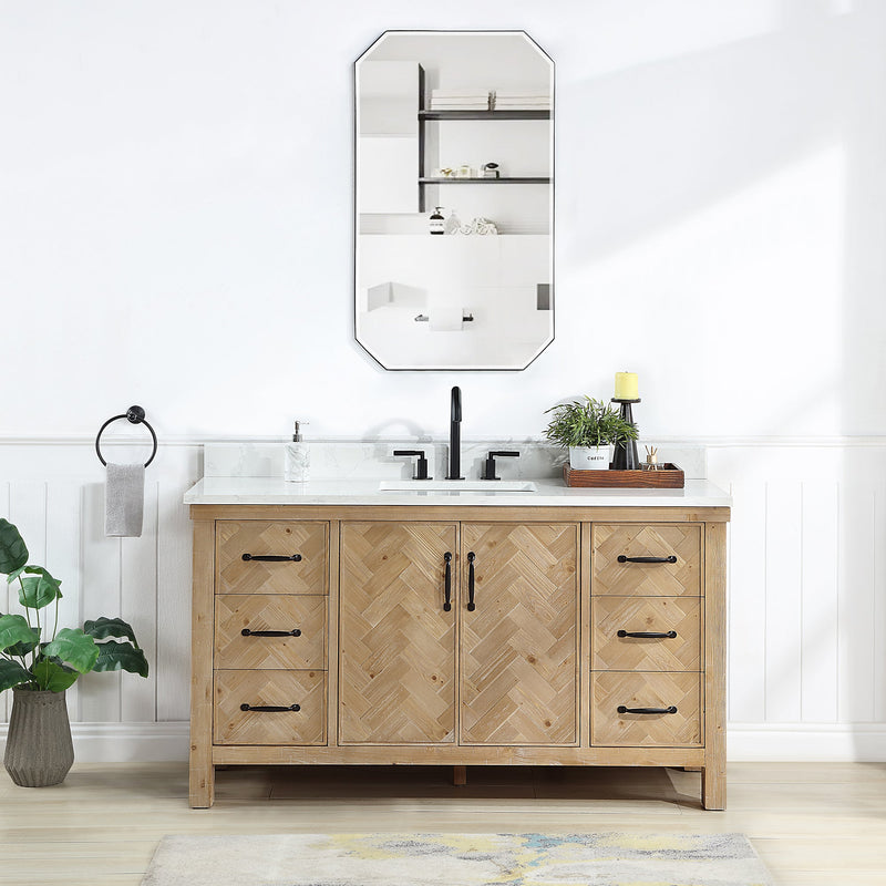 Vinnova 706860-AR-GW Javier 60" Free-standing Single Bath Vanity in Spruce Antique Brown with White Grain Composite Stone Top