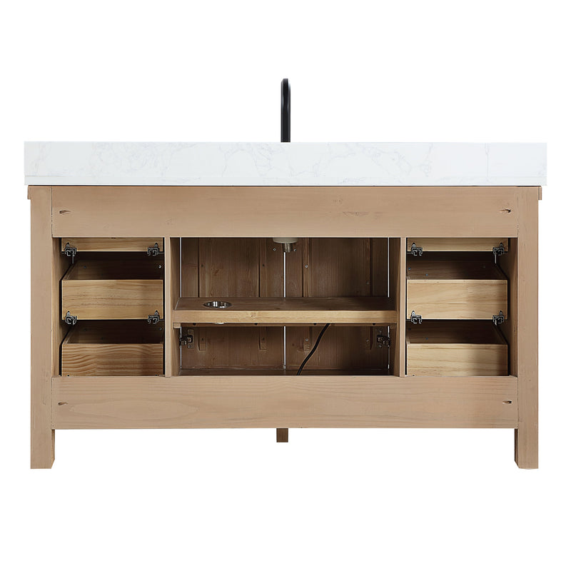 Vinnova 706860-AR-GW Javier 60" Free-standing Single Bath Vanity in Spruce Antique Brown with White Grain Composite Stone Top