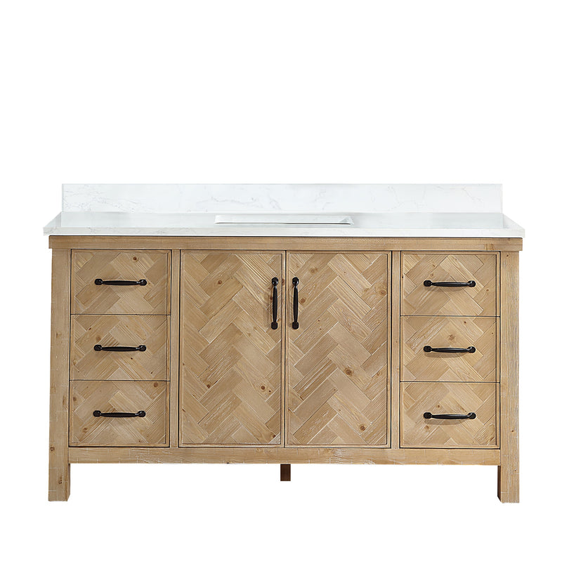 Vinnova 706860-AR-GW Javier 60" Free-standing Single Bath Vanity in Spruce Antique Brown with White Grain Composite Stone Top