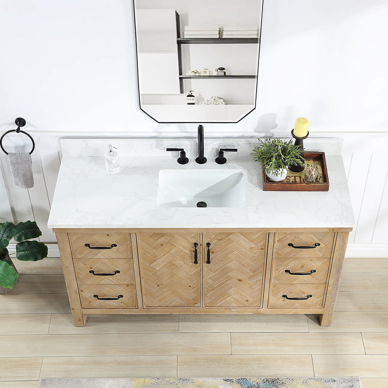 Vinnova 706860-AR-GW Javier 60" Free-standing Single Bath Vanity in Spruce Antique Brown with White Grain Composite Stone Top