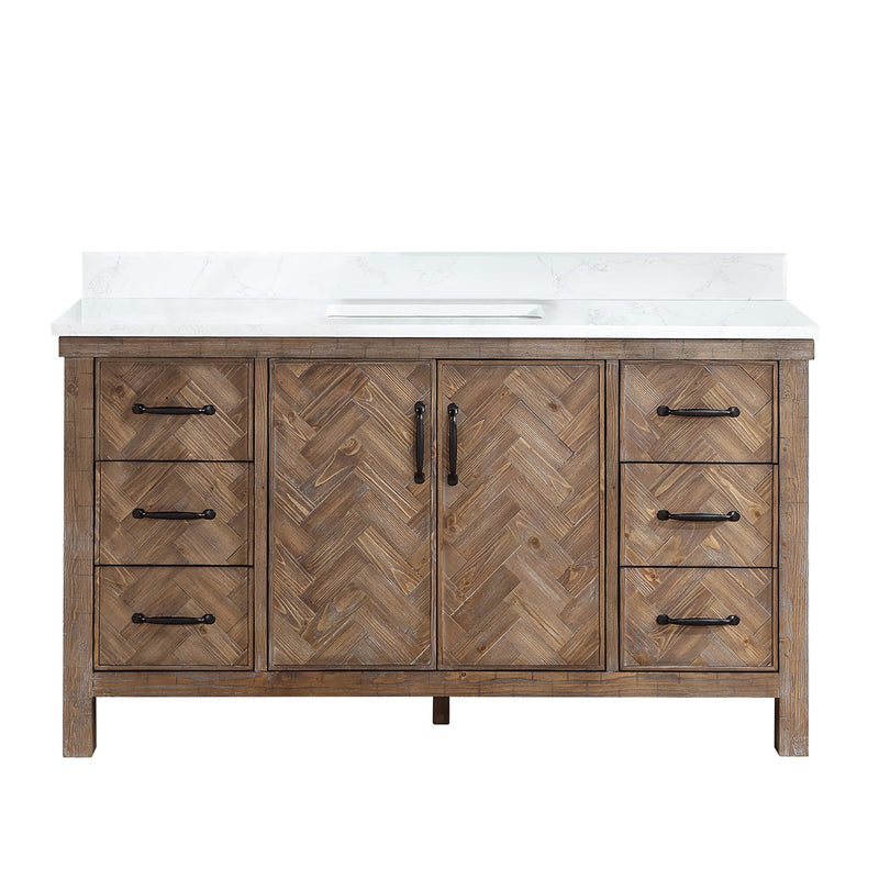 Vinnova 706860-AY-GW Javier 60" Free-standing Single Bath Vanity in Spruce Antique Gray with White Grain Composite Stone Top
