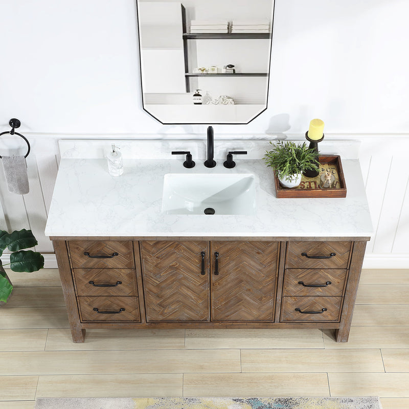 Vinnova 706860-AY-GW Javier 60" Free-standing Single Bath Vanity in Spruce Antique Gray with White Grain Composite Stone Top