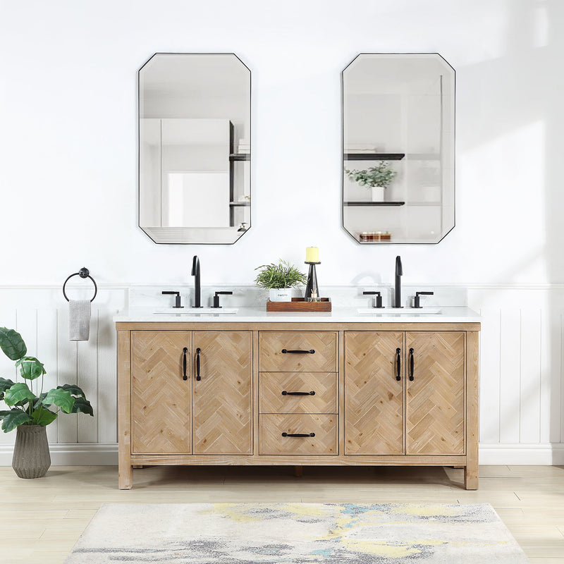 Vinnova 706872-AR-GW Javier 72" Free-standing Double Bath Vanity in Spruce Antique Brown with White Grain Composite Stone Top