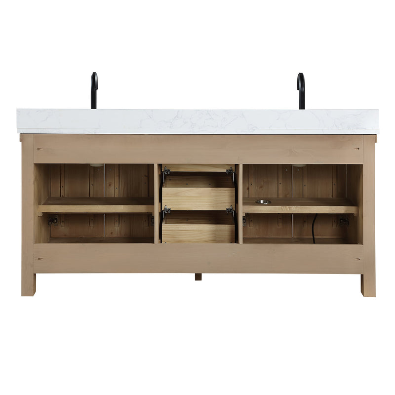 Vinnova 706872-AR-GW Javier 72" Free-standing Double Bath Vanity in Spruce Antique Brown with White Grain Composite Stone Top