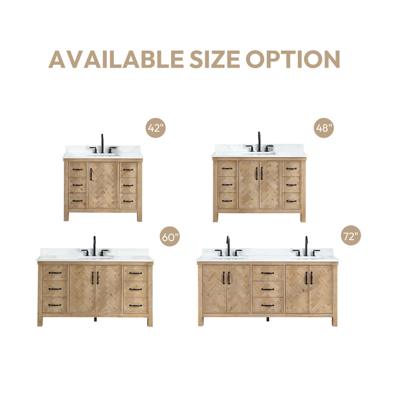 Vinnova 706872-AR-GW Javier 72" Free-standing Double Bath Vanity in Spruce Antique Brown with White Grain Composite Stone Top