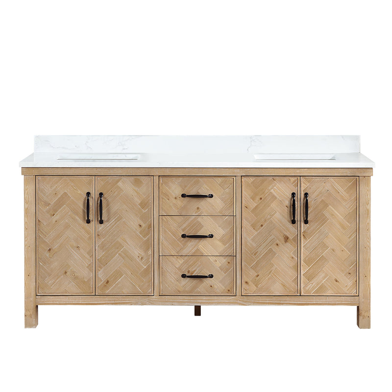 Vinnova 706872-AR-GW Javier 72" Free-standing Double Bath Vanity in Spruce Antique Brown with White Grain Composite Stone Top