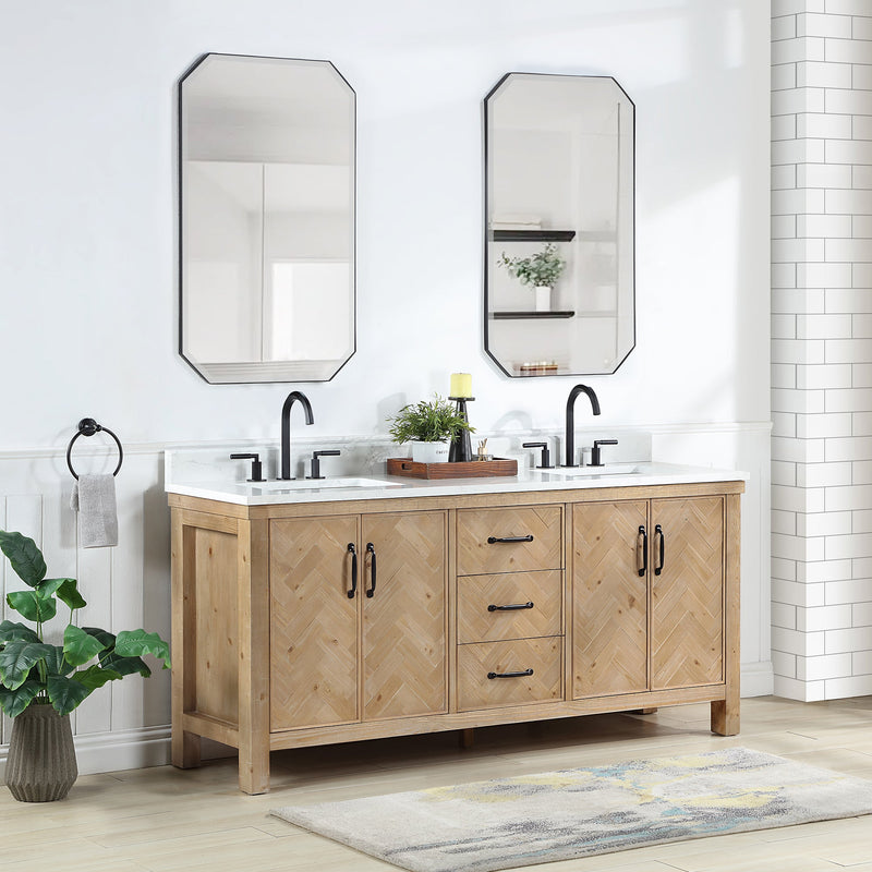 Vinnova 706872-AR-GW Javier 72" Free-standing Double Bath Vanity in Spruce Antique Brown with White Grain Composite Stone Top