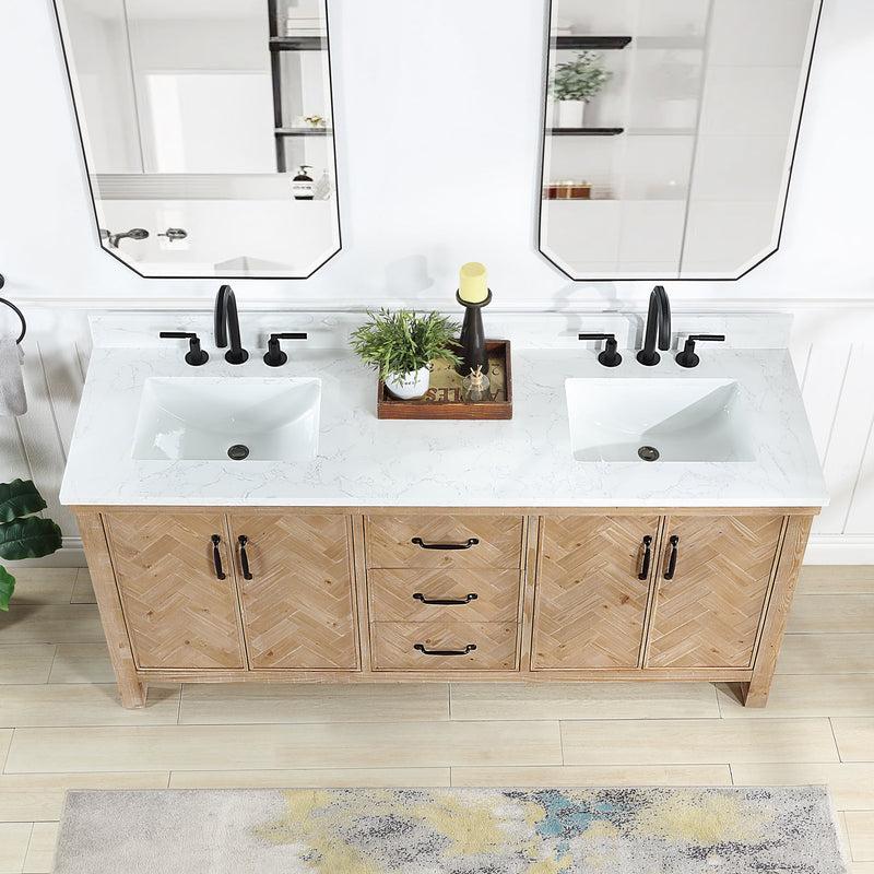 Vinnova 706872-AR-GW Javier 72" Free-standing Double Bath Vanity in Spruce Antique Brown with White Grain Composite Stone Top