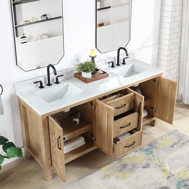 Vinnova 706872-AR-GW Javier 72" Free-standing Double Bath Vanity in Spruce Antique Brown with White Grain Composite Stone Top