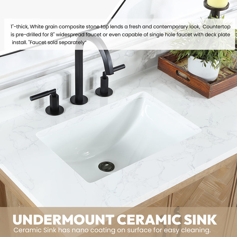 Vinnova 706872-AR-GW Javier 72" Free-standing Double Bath Vanity in Spruce Antique Brown with White Grain Composite Stone Top