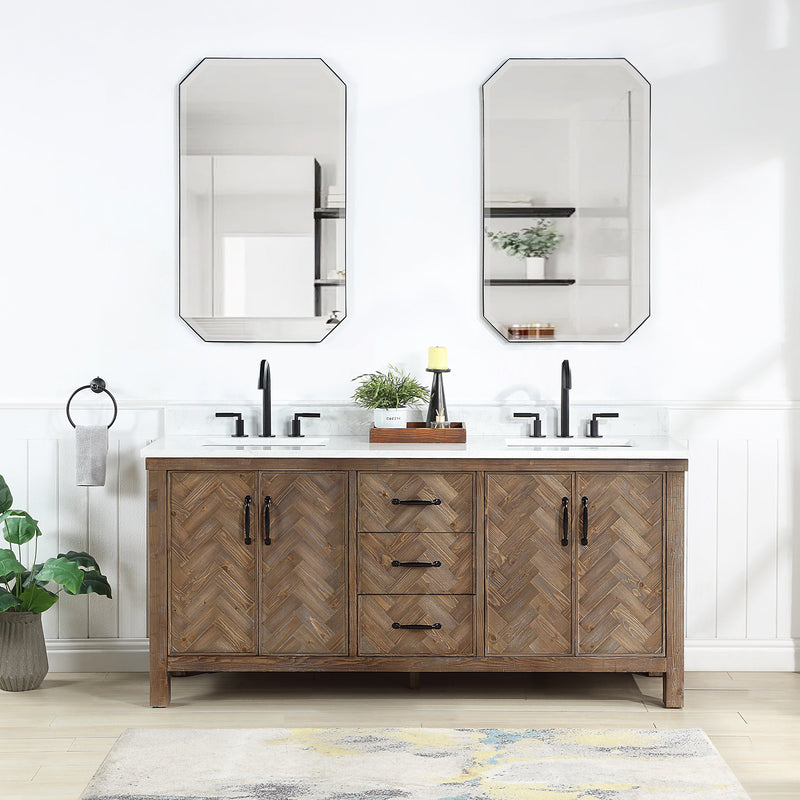Vinnova 706872-AY-GW Javier 72" Free-standing Double Bath Vanity in Spruce Antique Gray with White Grain Composite Stone Top