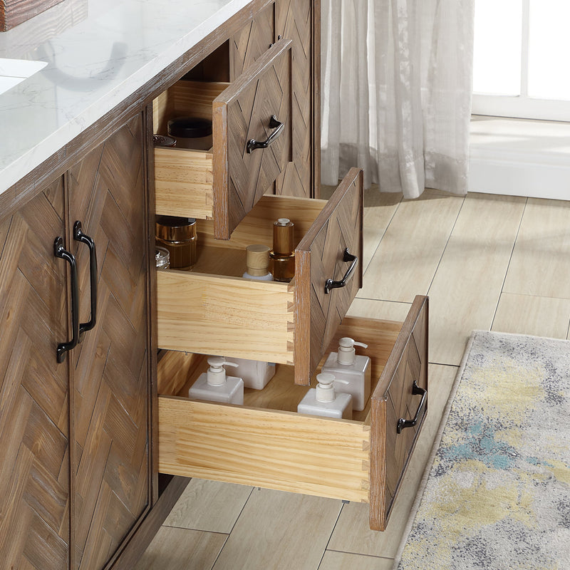 Vinnova 706872-AY-GW Javier 72" Free-standing Double Bath Vanity in Spruce Antique Gray with White Grain Composite Stone Top