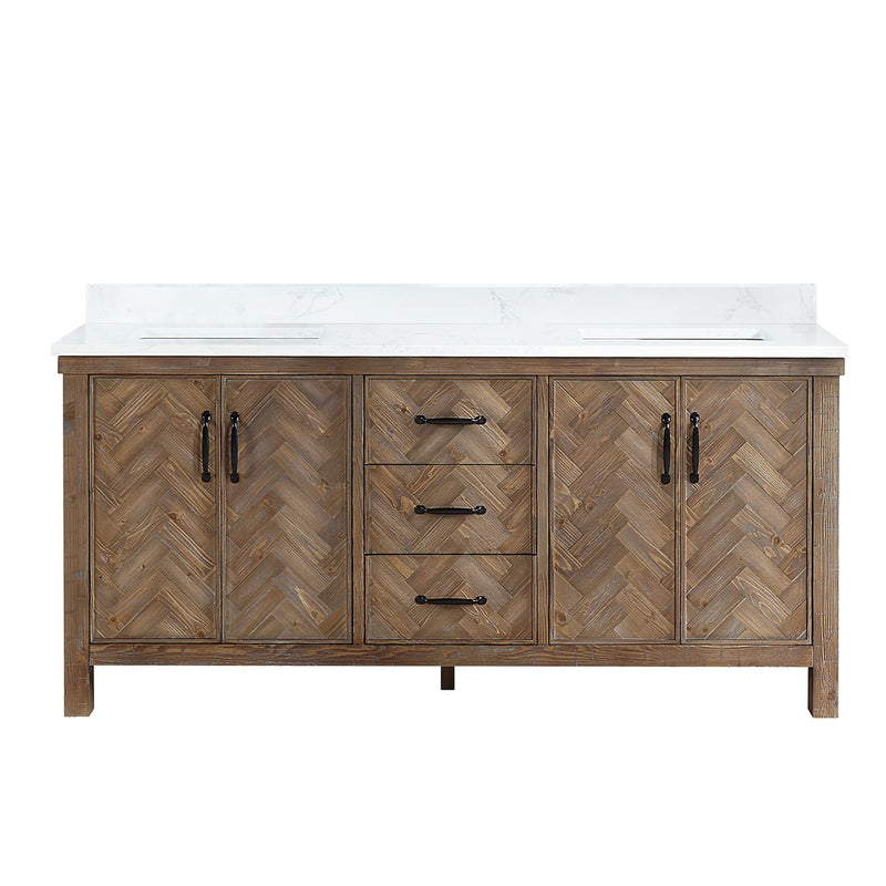 Vinnova 706872-AY-GW Javier 72" Free-standing Double Bath Vanity in Spruce Antique Gray with White Grain Composite Stone Top
