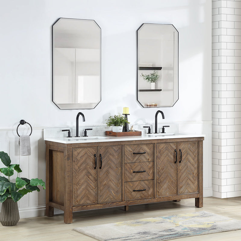 Vinnova 706872-AY-GW Javier 72" Free-standing Double Bath Vanity in Spruce Antique Gray with White Grain Composite Stone Top