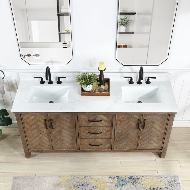 Vinnova 706872-AY-GW Javier 72" Free-standing Double Bath Vanity in Spruce Antique Gray with White Grain Composite Stone Top