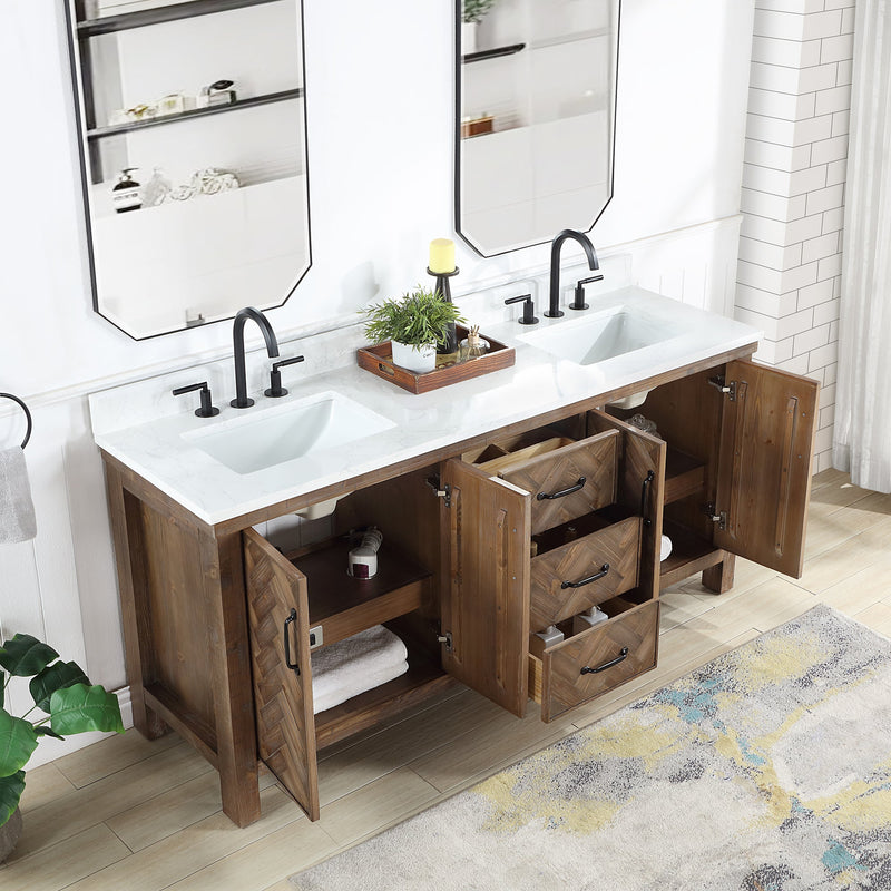 Vinnova 706872-AY-GW Javier 72" Free-standing Double Bath Vanity in Spruce Antique Gray with White Grain Composite Stone Top