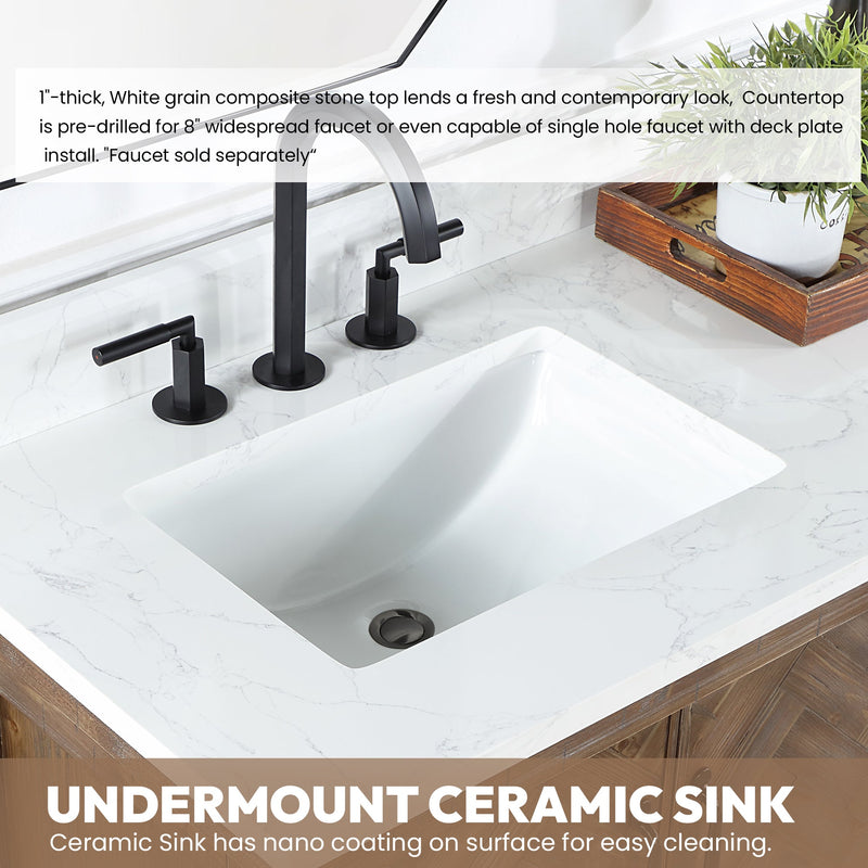 Vinnova 706872-AY-GW Javier 72" Free-standing Double Bath Vanity in Spruce Antique Gray with White Grain Composite Stone Top