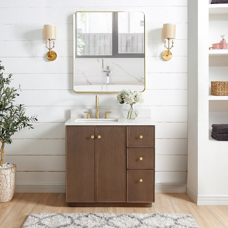 Vinnova 706936-AD-BK Oza 36" Free-standing Single Bath Vanity in Aged Dark Brown Oak