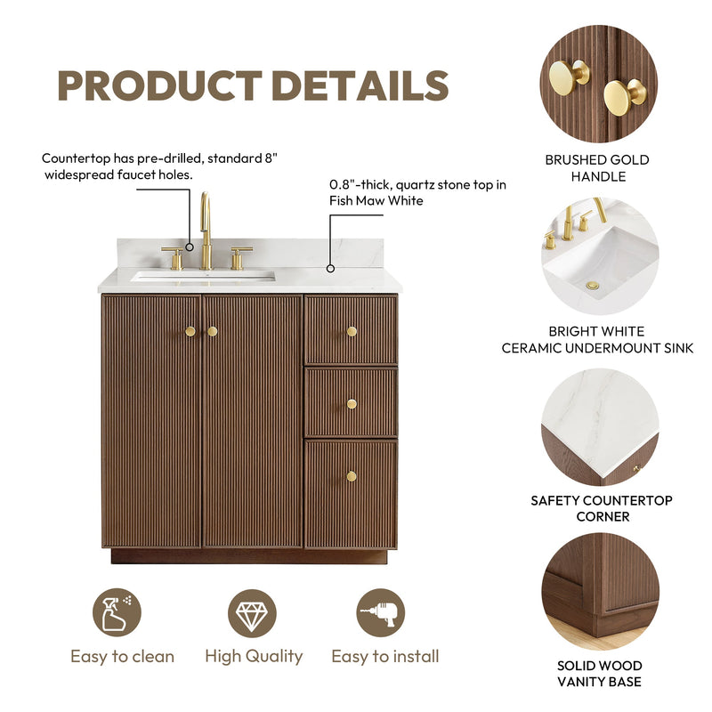 Vinnova 706936-AD-BK Oza 36" Free-standing Single Bath Vanity in Aged Dark Brown Oak