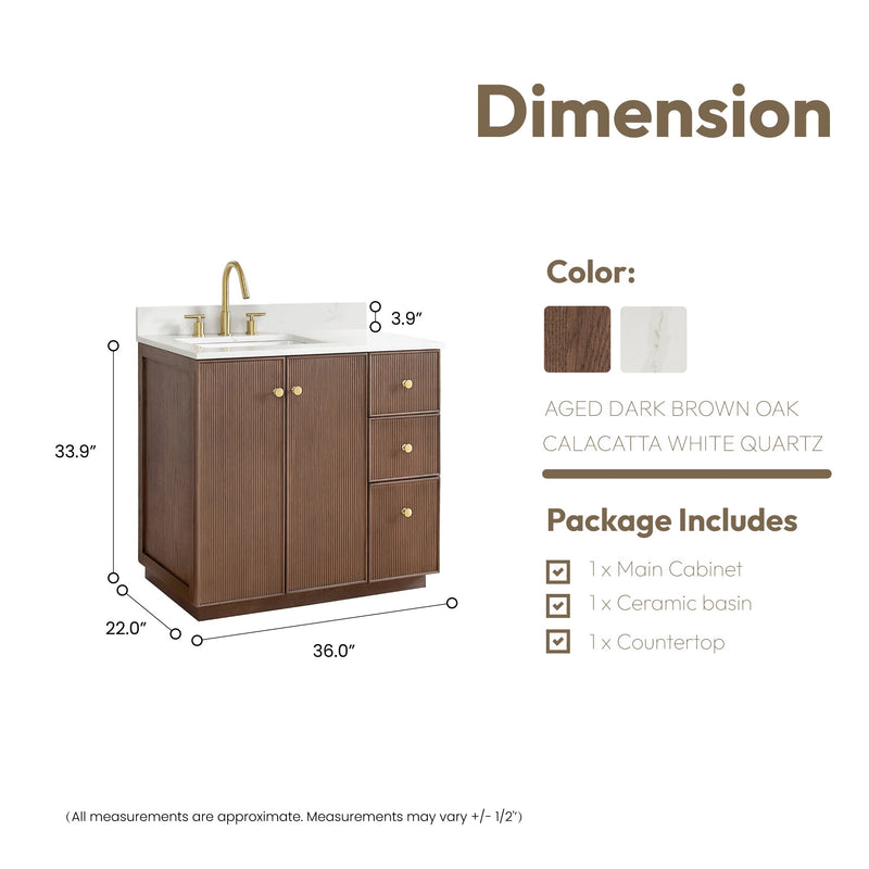 Vinnova 706936-AD-BK Oza 36" Free-standing Single Bath Vanity in Aged Dark Brown Oak