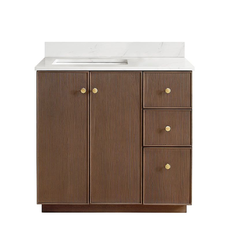 Vinnova 706936-AD-BK Oza 36" Free-standing Single Bath Vanity in Aged Dark Brown Oak