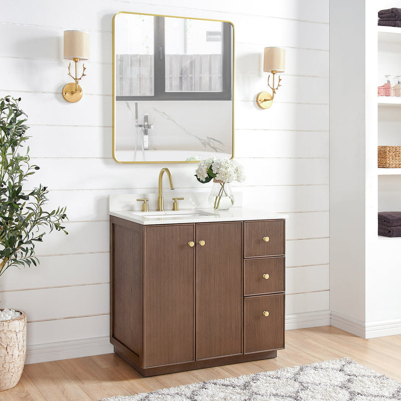 Vinnova 706936-AD-BK Oza 36" Free-standing Single Bath Vanity in Aged Dark Brown Oak