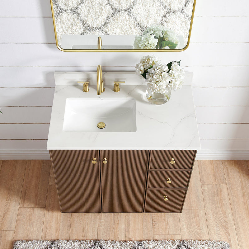 Vinnova 706936-AD-BK Oza 36" Free-standing Single Bath Vanity in Aged Dark Brown Oak