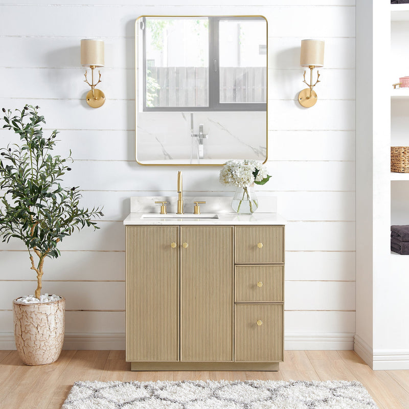 Vinnova 706936-AN-BK Oza 36" Free-standing Single Bath Vanity in Aged Natural Oak