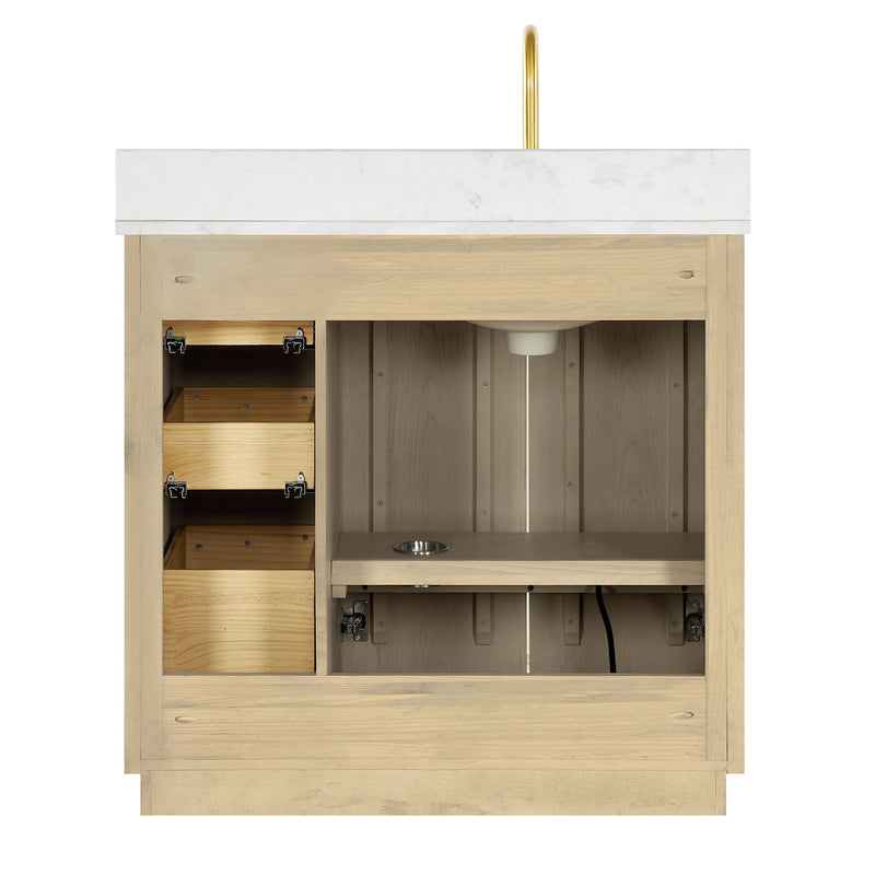 Vinnova 706936-AN-BK Oza 36" Free-standing Single Bath Vanity in Aged Natural Oak