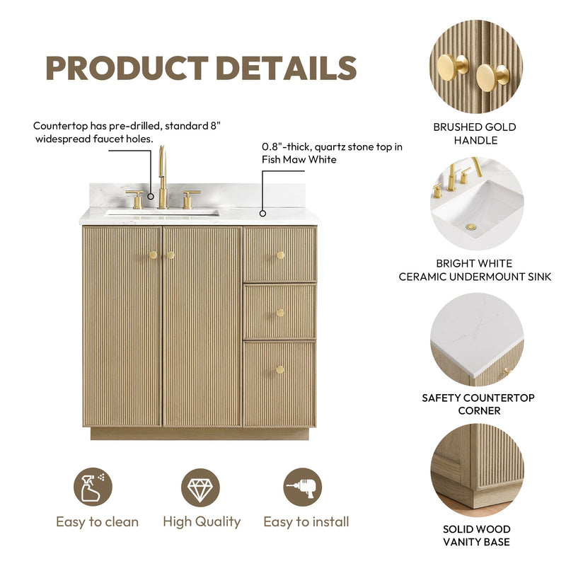 Vinnova 706936-AN-BK Oza 36" Free-standing Single Bath Vanity in Aged Natural Oak
