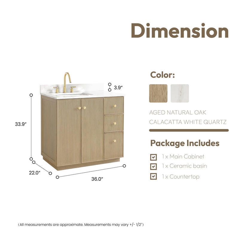 Vinnova 706936-AN-BK Oza 36" Free-standing Single Bath Vanity in Aged Natural Oak