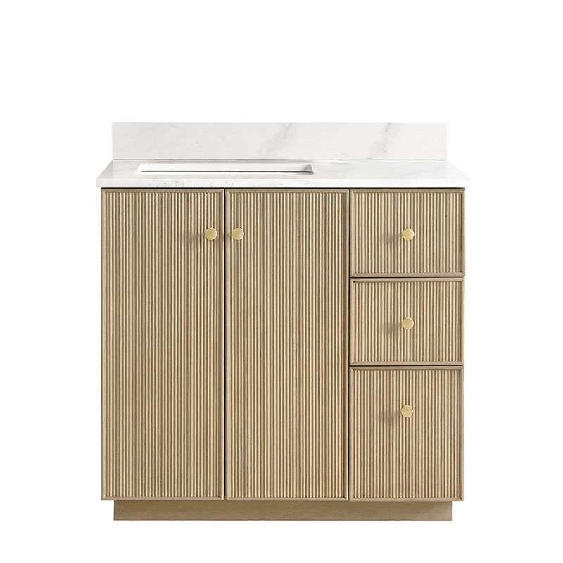 Vinnova 706936-AN-BK Oza 36" Free-standing Single Bath Vanity in Aged Natural Oak