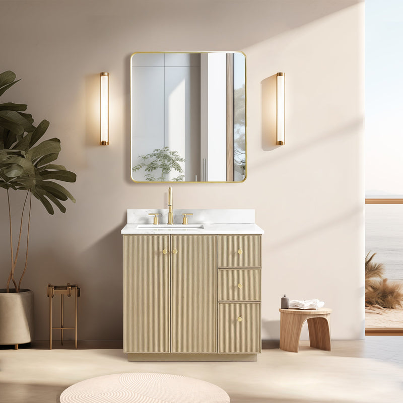 Vinnova 706936-AN-BK Oza 36" Free-standing Single Bath Vanity in Aged Natural Oak