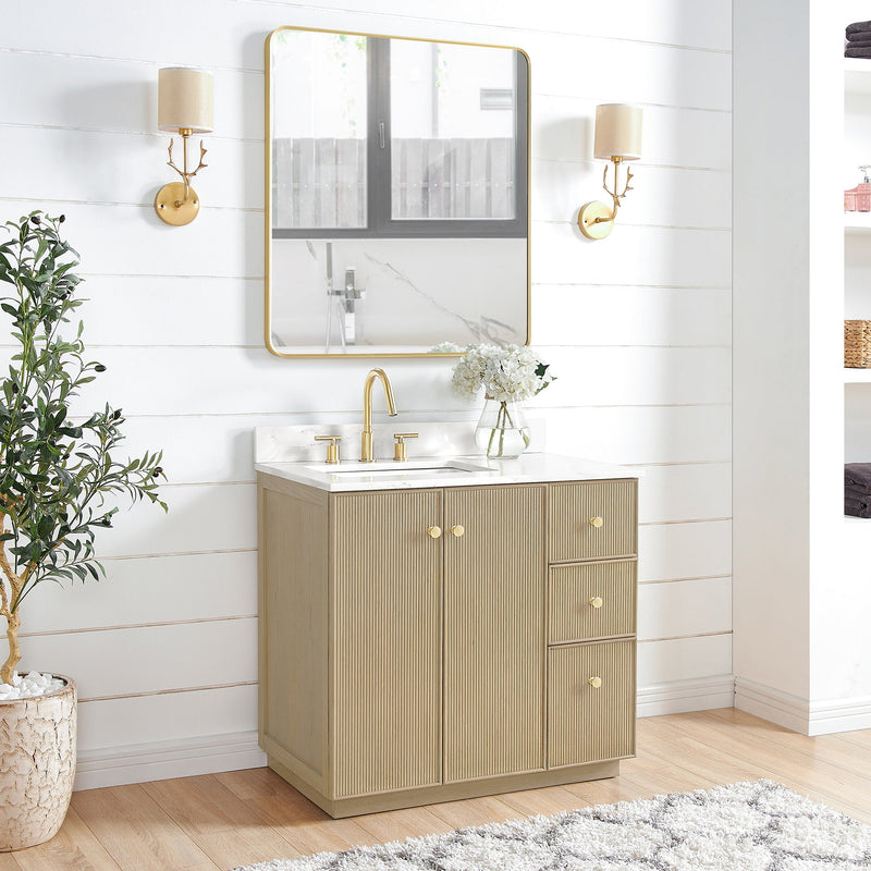 Vinnova 706936-AN-BK Oza 36" Free-standing Single Bath Vanity in Aged Natural Oak